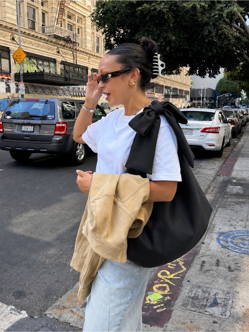 Handmade Black Satin Bow Shoulder Crossbody Bag Adjustable Strap